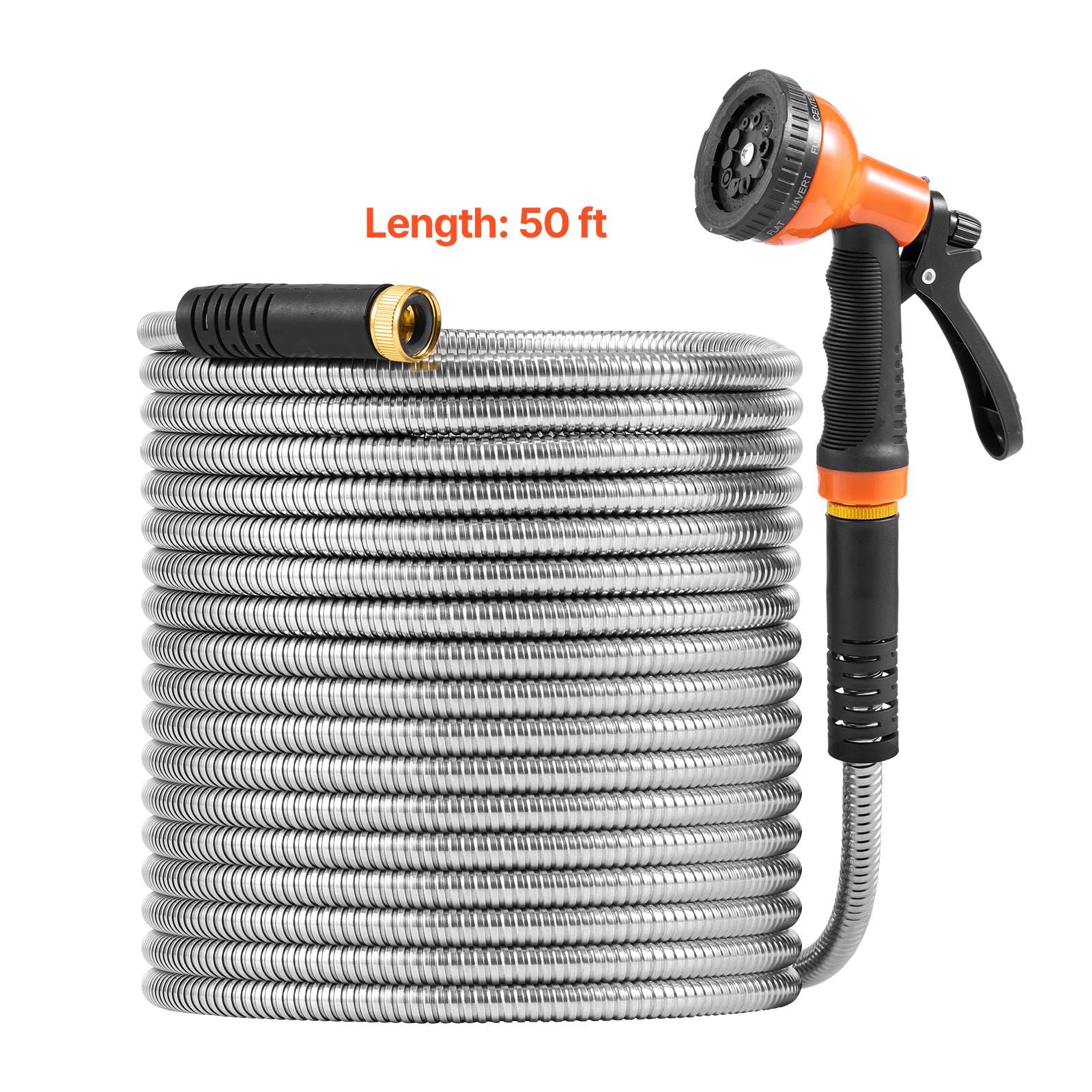 Heavy Duty Stainless Steel Metal Garden Hose with 10-Function Spray Nozzle