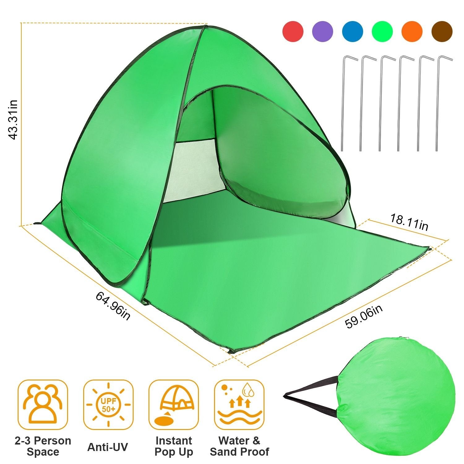 Pop-Up Beach Tent Sun Shade Shelter – Anti-UV, Waterproof with Net Window & Storage Bag for 2-3 People