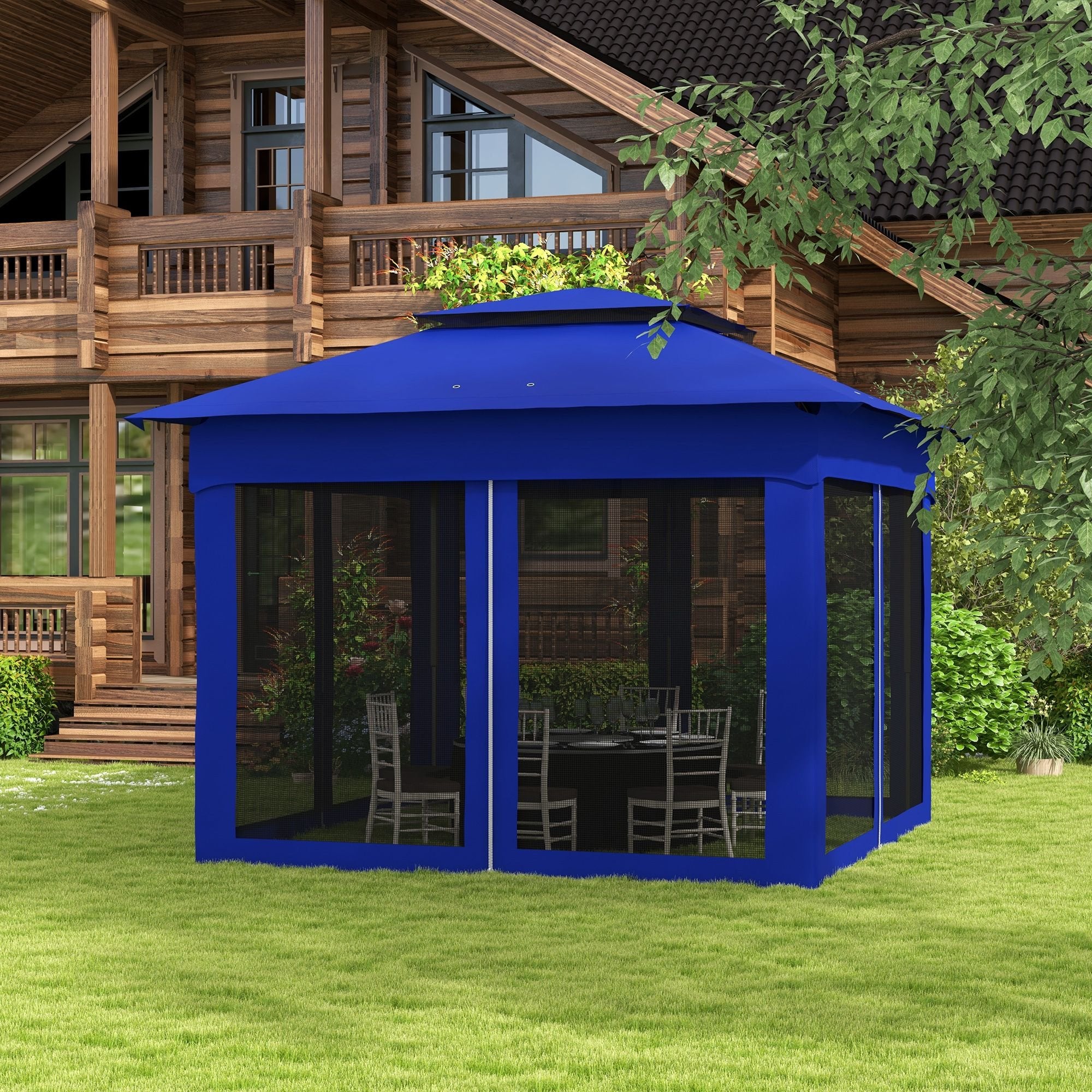 Outdoor Patio Pop Up Canopy Gazebo Shelter with Zipper Netting, Carry Bag
