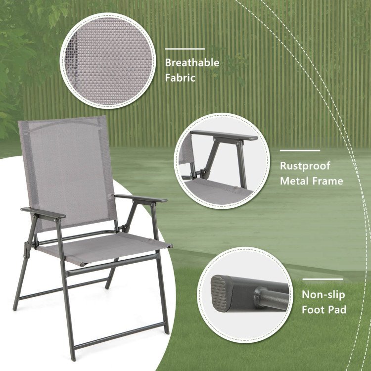 Set of 4 Folding Patio Chairs - Rustproof Metal Frame