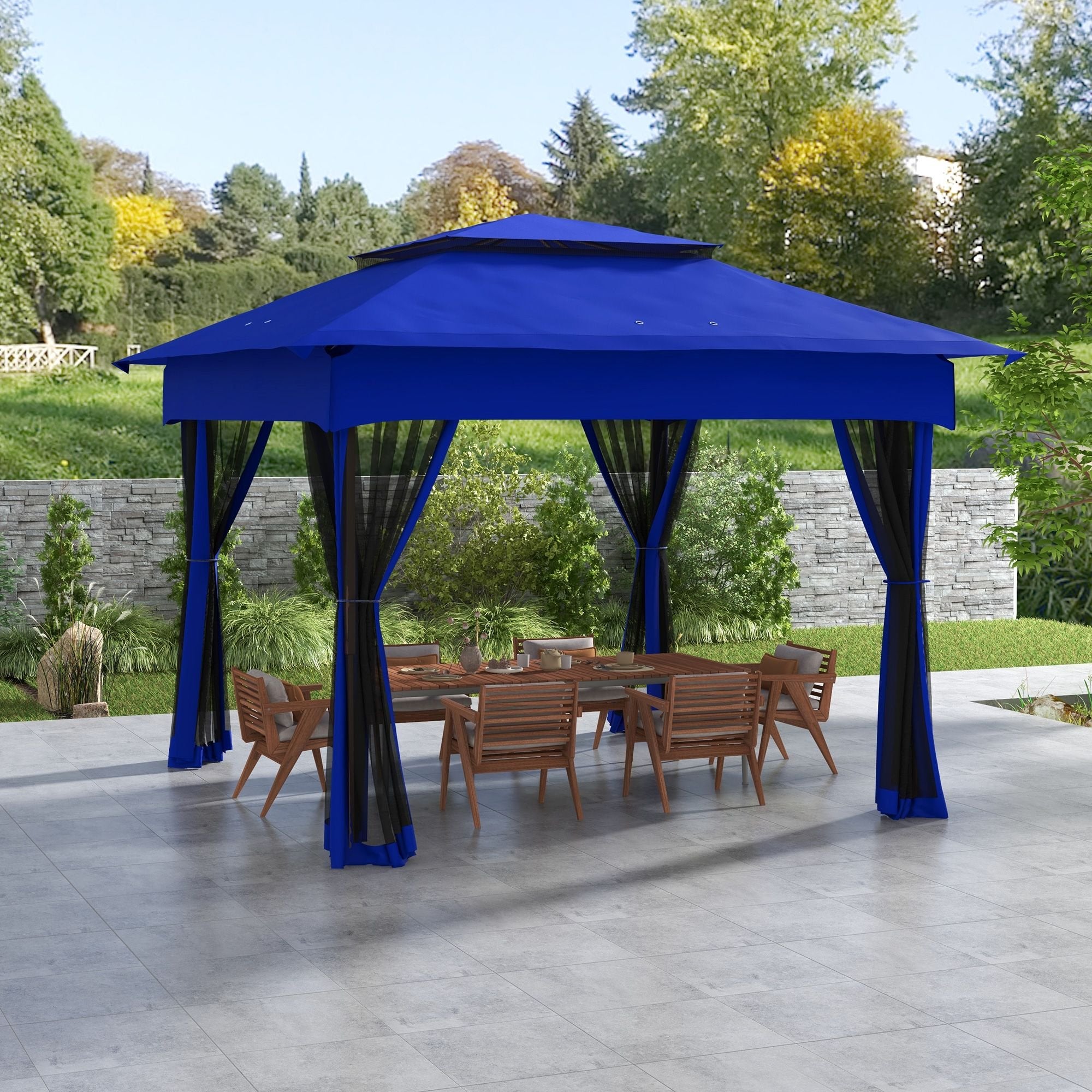 Outdoor Patio Pop Up Canopy Gazebo Shelter with Zipper Netting, Carry Bag