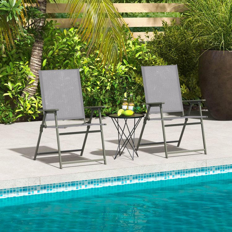 Set of 4 Folding Patio Chairs - Rustproof Metal Frame