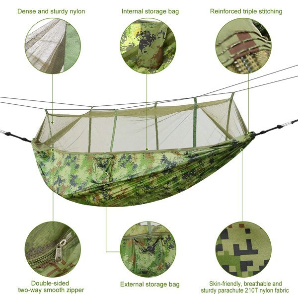 Portable Double Camping Hammock - Mosquito Net, 600 lb Capacity