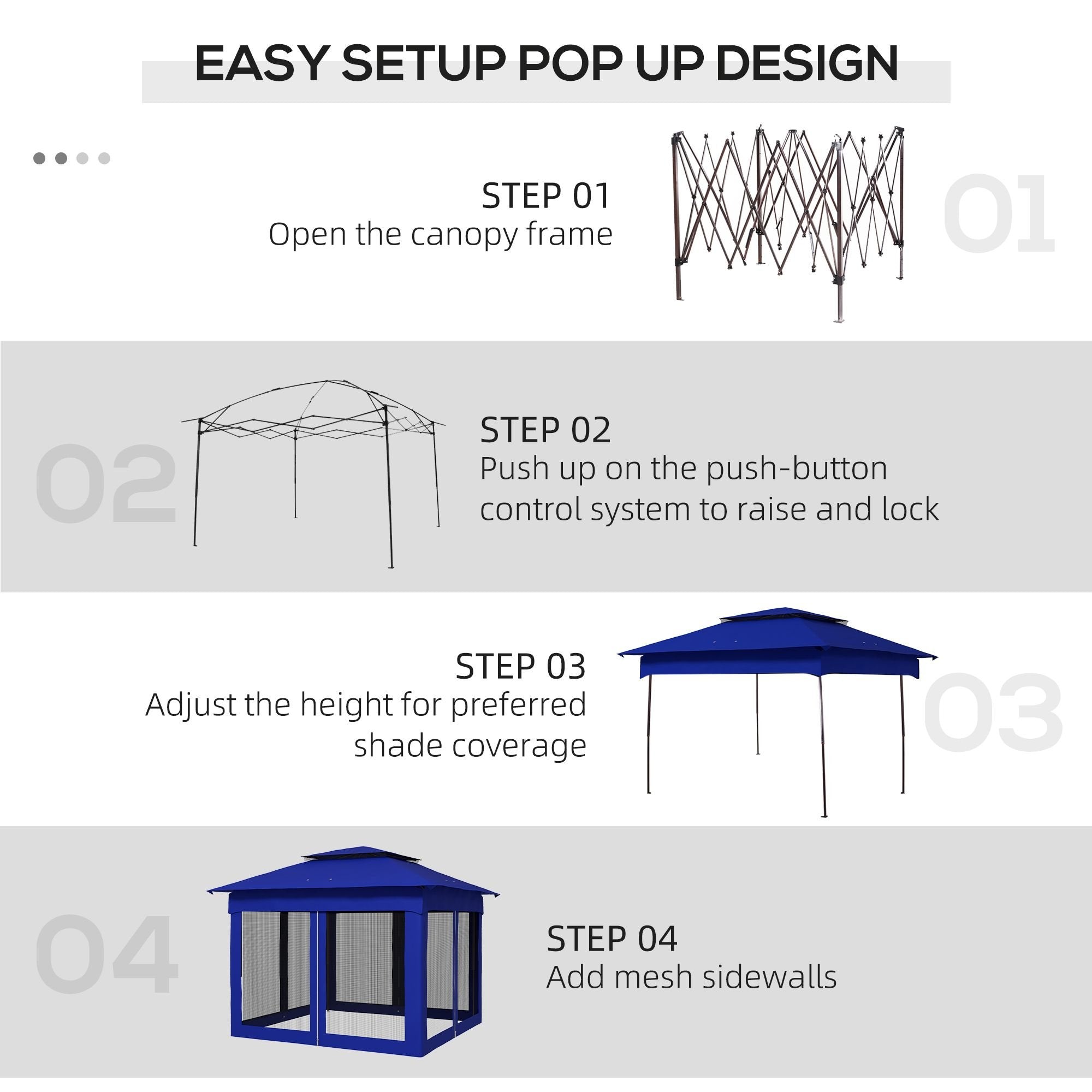 Outdoor Patio Pop Up Canopy Gazebo Shelter with Zipper Netting, Carry Bag