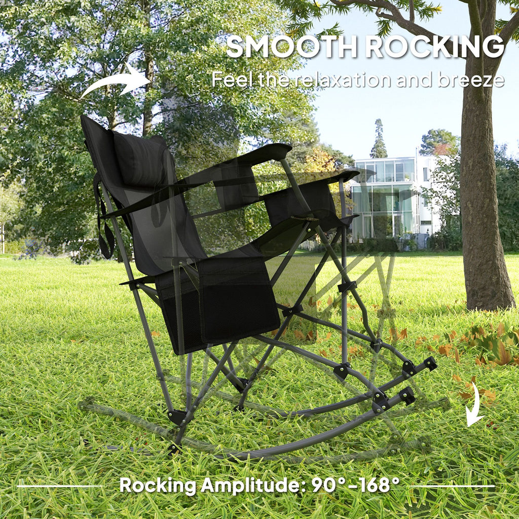 Folding Rocking Camping Chairs - Portable with Headrest, Cooler & Cup Holder