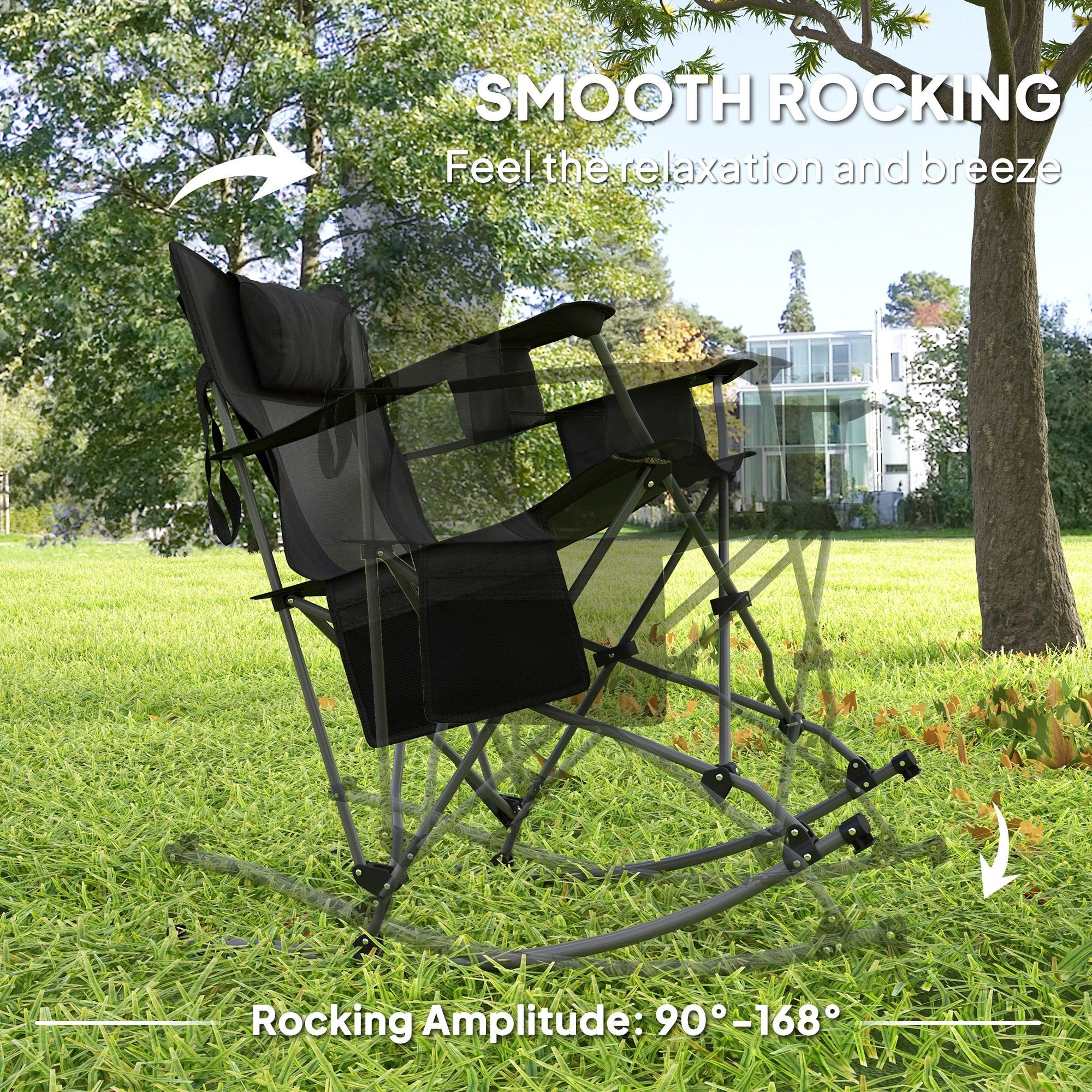 Folding Rocking Camping Chairs - Portable with Headrest, Cooler & Cup Holder