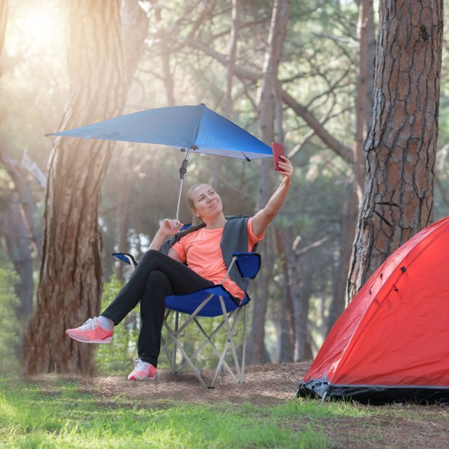 Foldable Beach Chair with Adjustable Canopy, Cup Holder, and Carry Bag