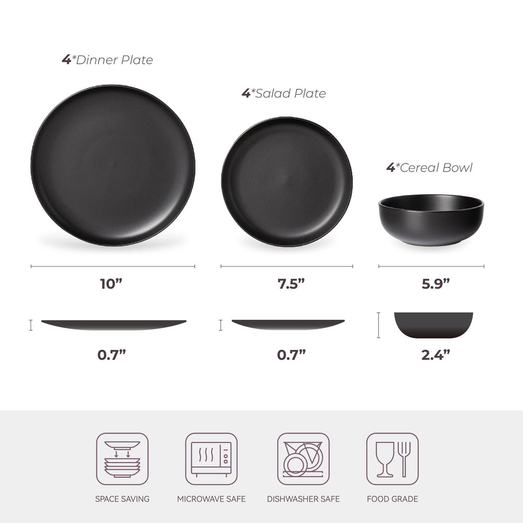 12-Piece Stoneware Dinnerware Set – Microwave & Dishwasher Safe, Non-Toxic, Stackable