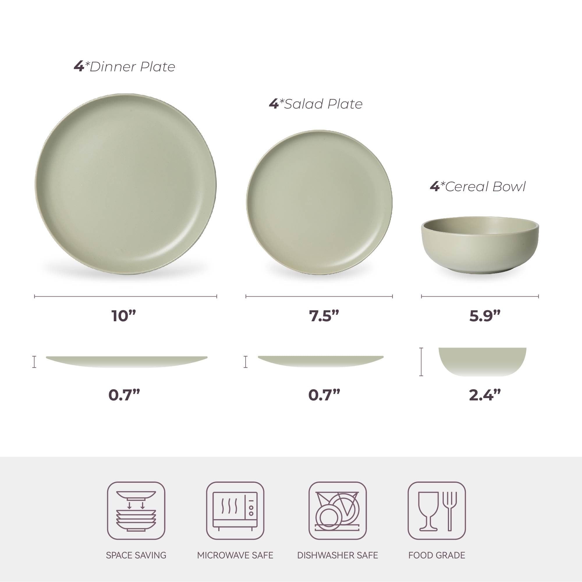 12-Piece Stoneware Dinnerware Set – Microwave & Dishwasher Safe, Non-Toxic, Stackable