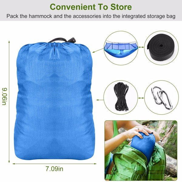 Portable Double Camping Hammock - Mosquito Net, 600 lb Capacity