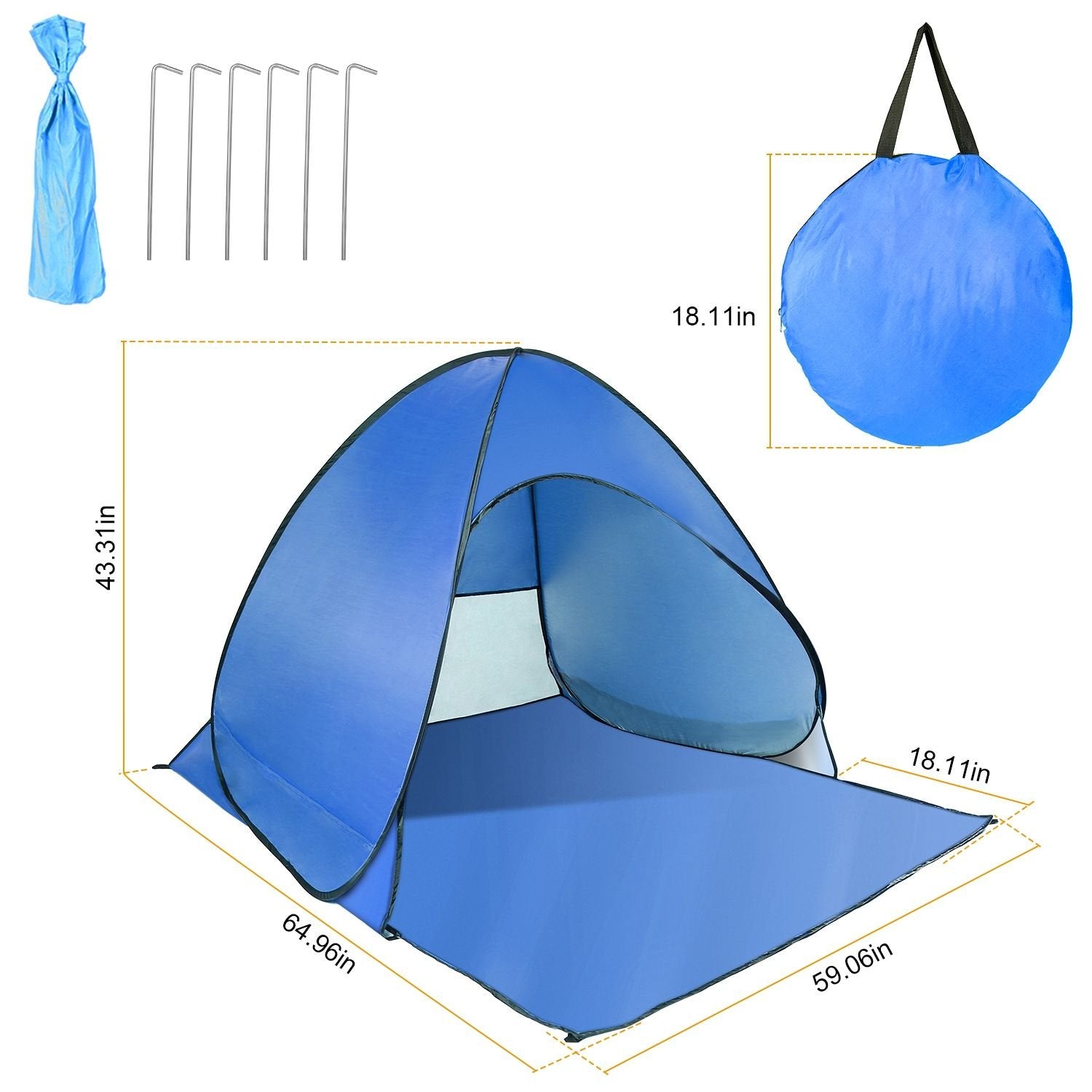Pop-Up Beach Tent Sun Shade Shelter – Anti-UV, Waterproof with Net Window & Storage Bag for 2-3 People