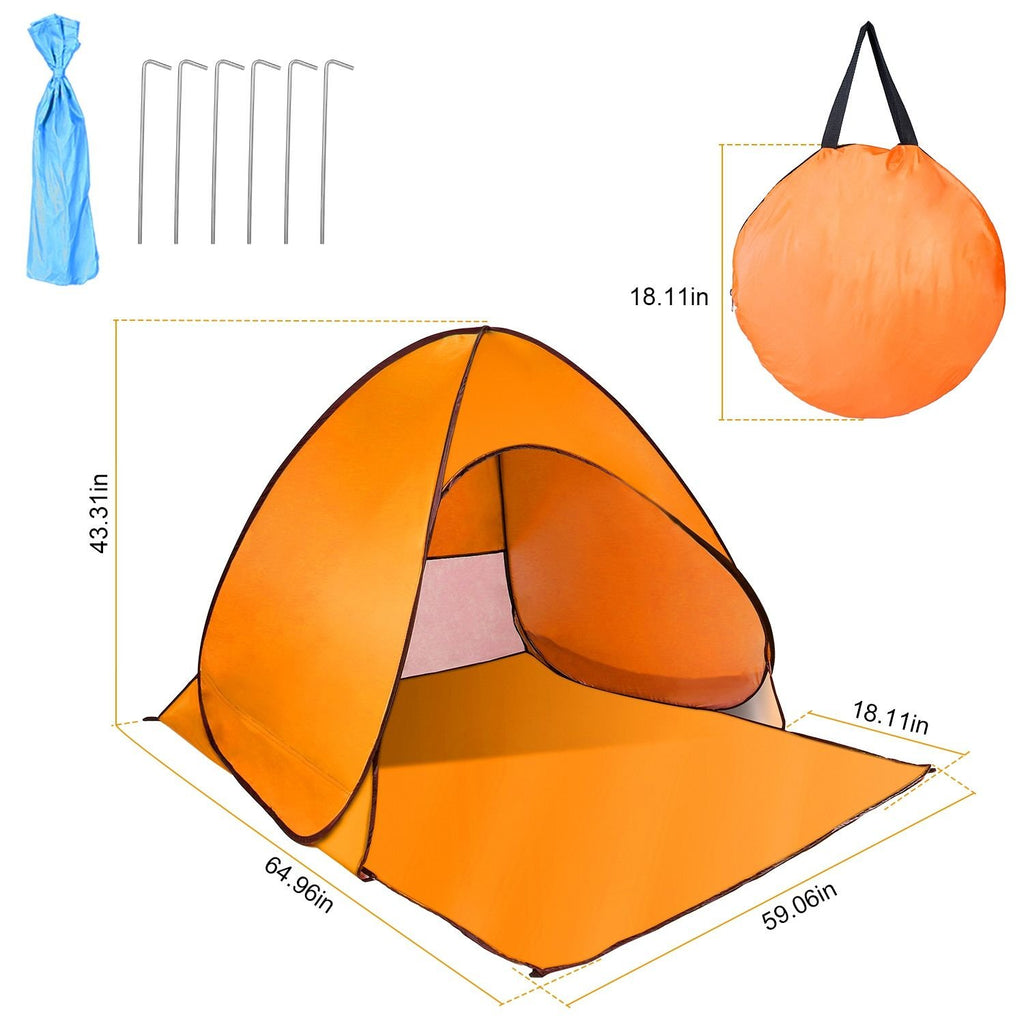 Pop-Up Beach Tent Sun Shade Shelter – Anti-UV, Waterproof with Net Window & Storage Bag for 2-3 People