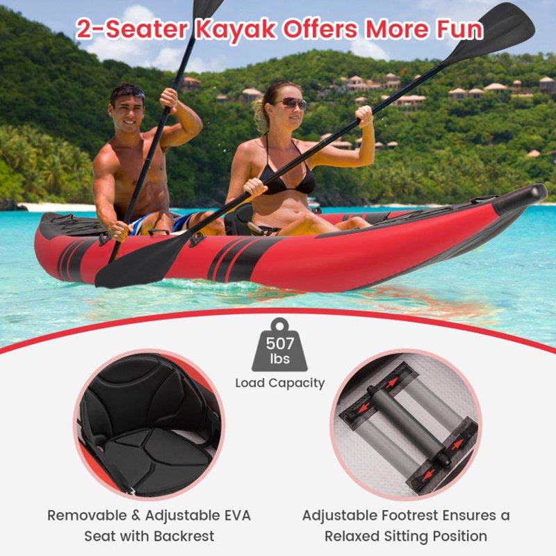 Inflatable 2-Person Kayak Set – Heavy-Duty PVC Kayak with Aluminum Oars, Adjustable Seats & Repair Kit