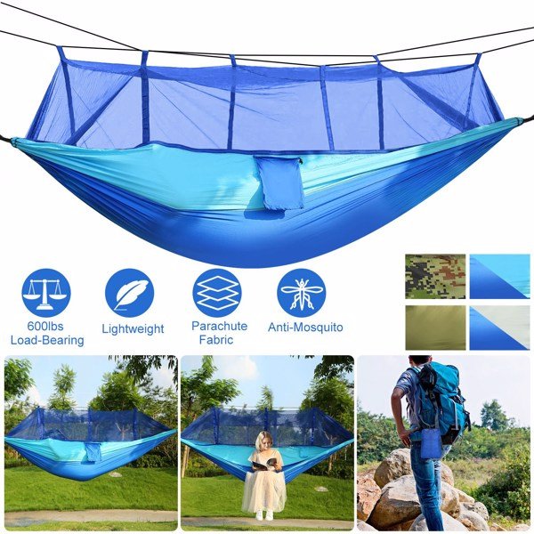Portable Double Camping Hammock - Mosquito Net, 600 lb Capacity