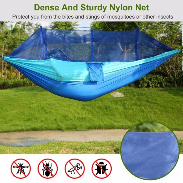 Portable Double Camping Hammock - Mosquito Net, 600 lb Capacity