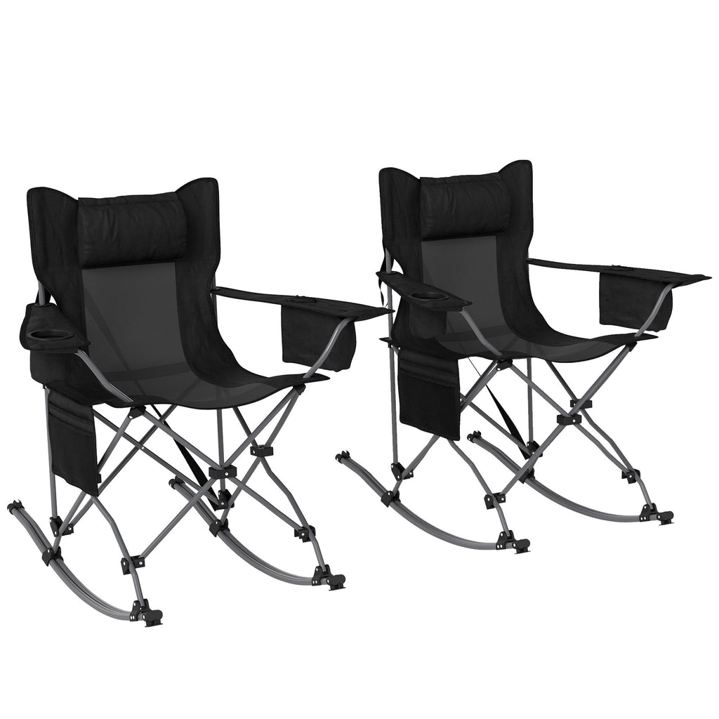 Folding Rocking Camping Chairs - Portable with Headrest, Cooler & Cup Holder