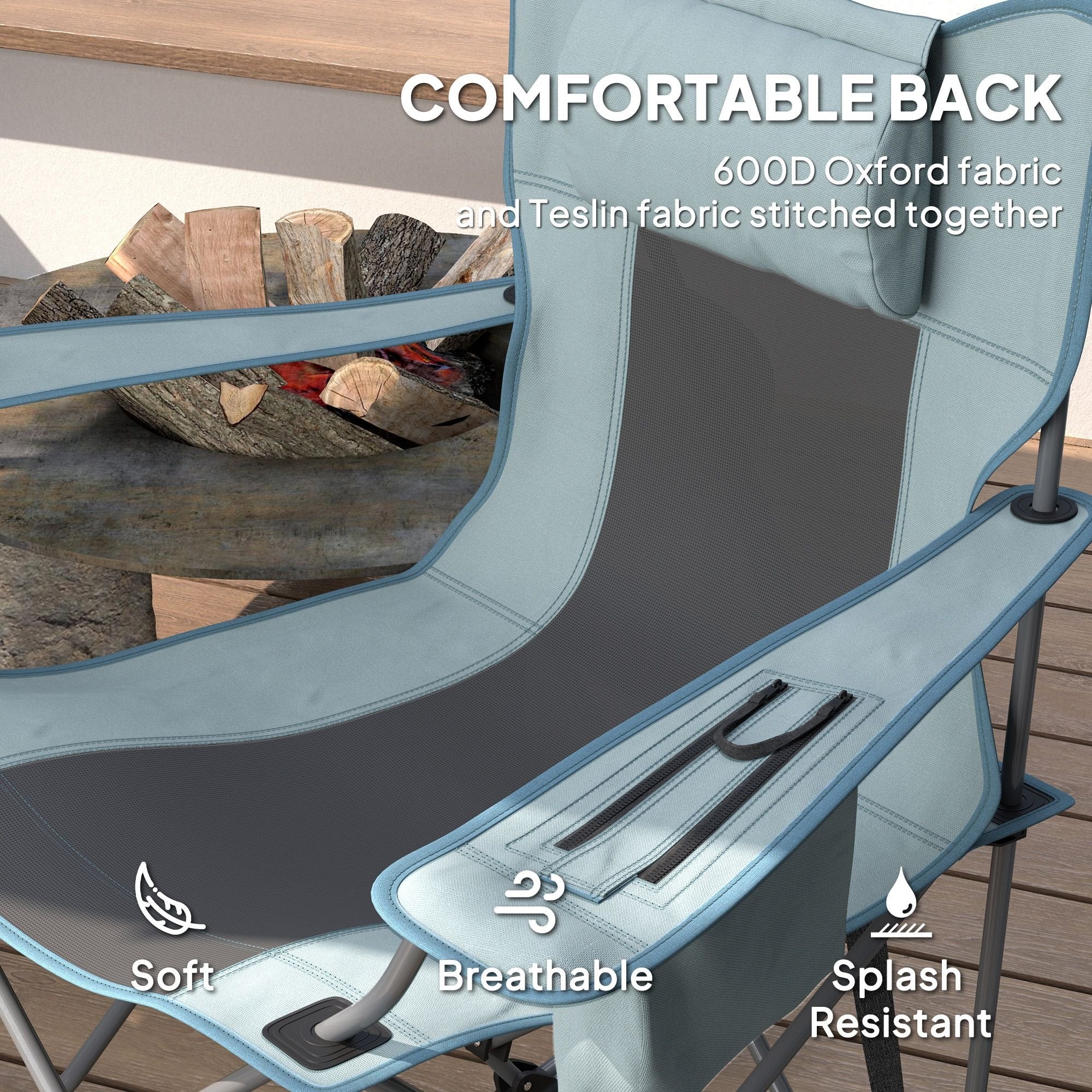 Folding Rocking Camping Chairs - Portable with Headrest, Cooler & Cup Holder