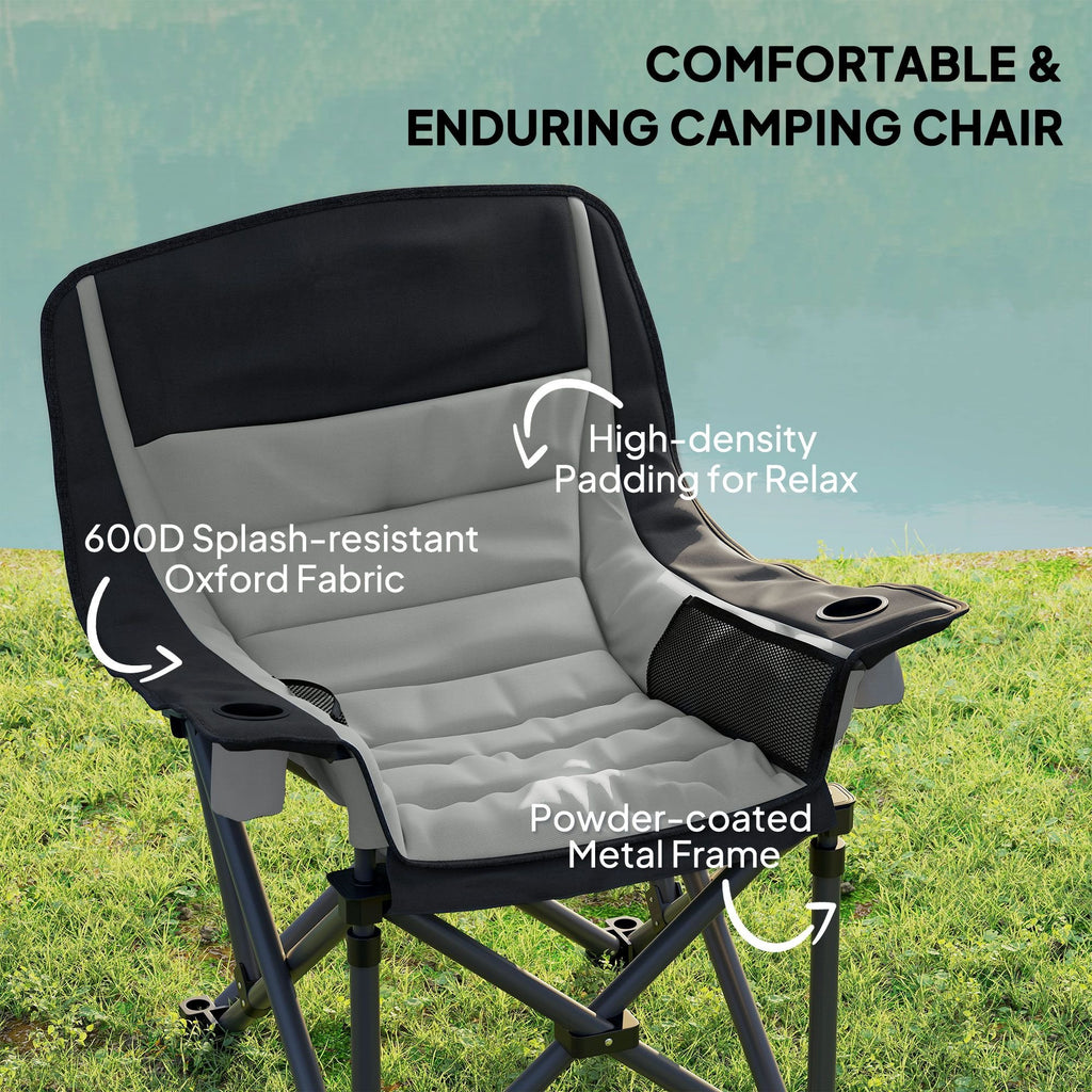 Padded Folding Camping Chair - Portable with Cup Holder & Side Pockets