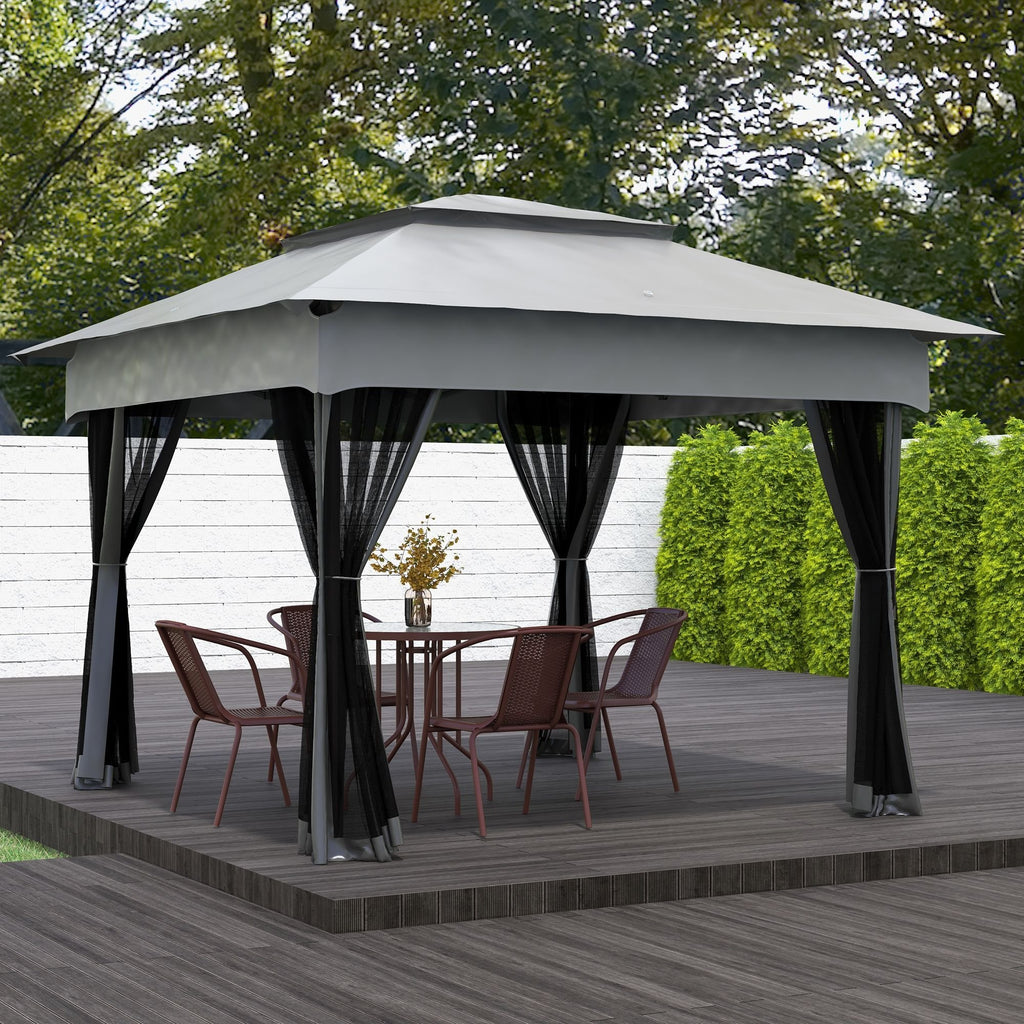 Outdoor Patio Pop Up Canopy Gazebo Shelter with Zipper Netting, Carry Bag