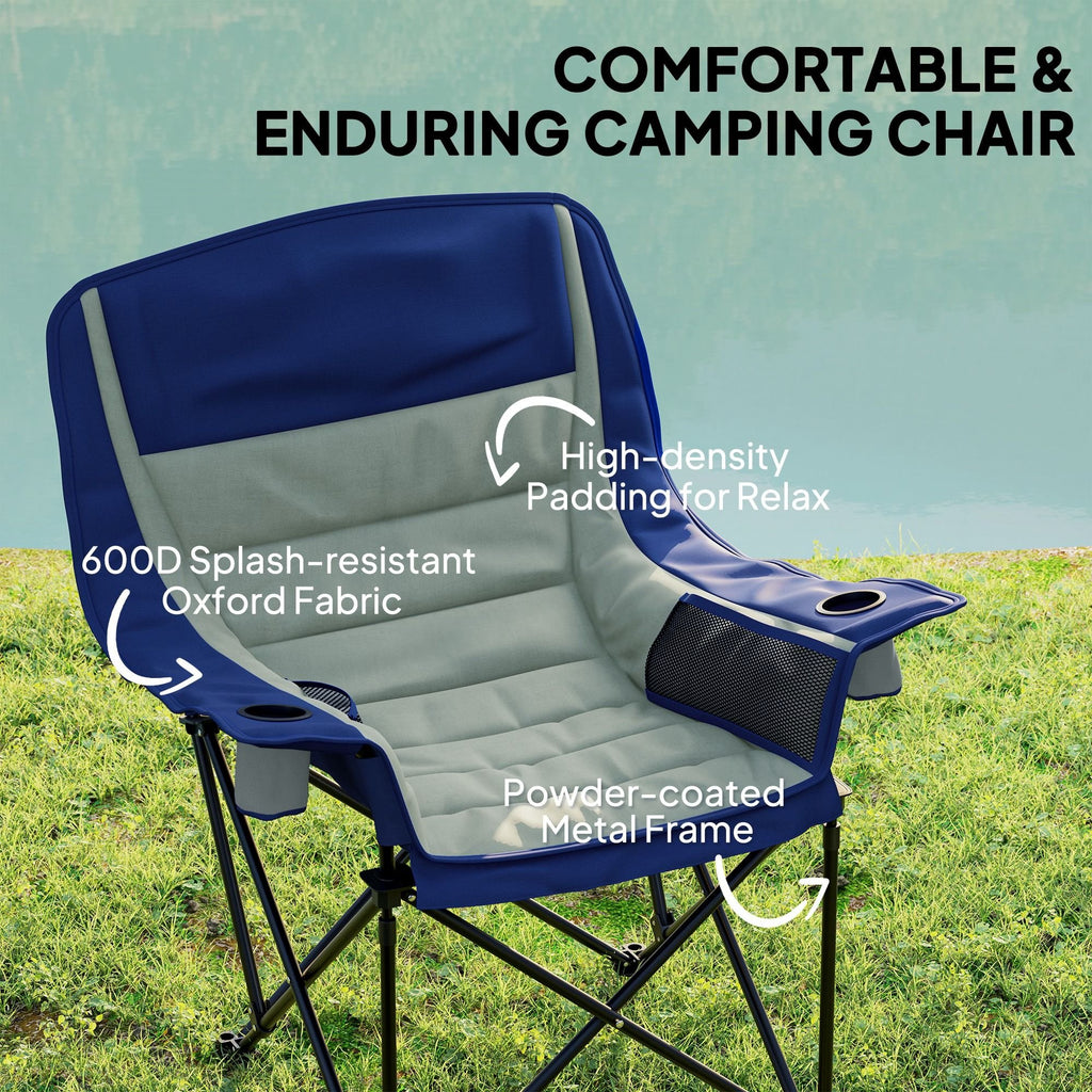Padded Folding Camping Chair - Portable with Cup Holder & Side Pockets