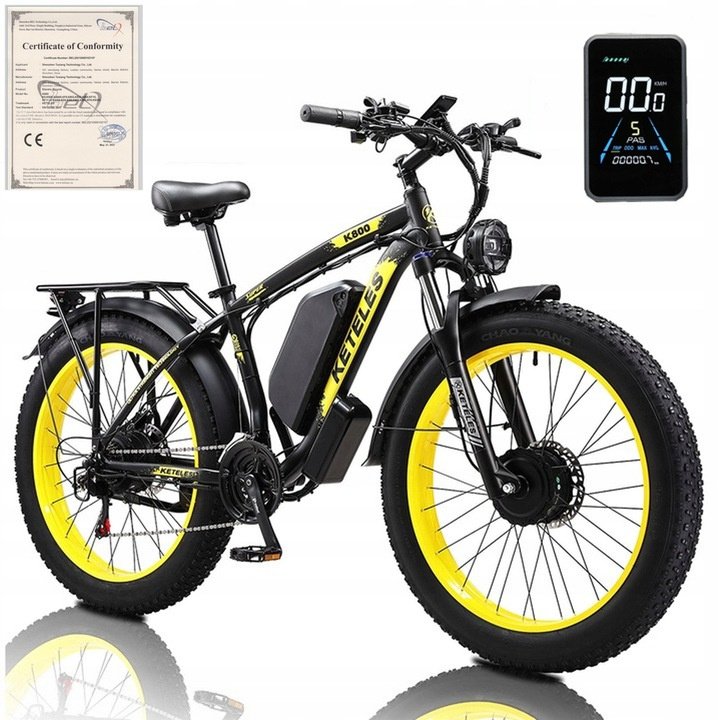 KETELES Electric Bike – 48V 23AH Dual 1000W Motors, 26"x4.0 MTB