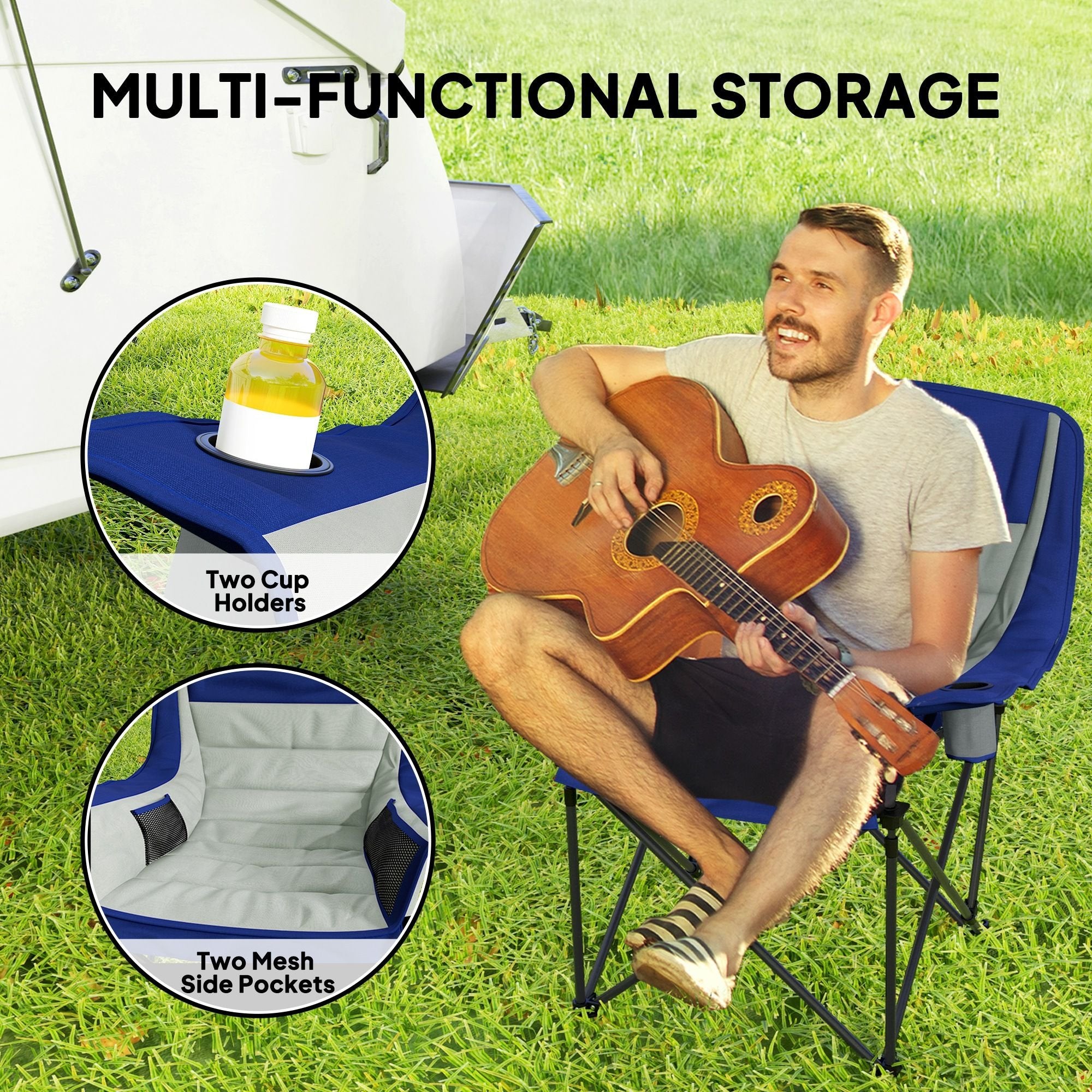 Padded Folding Camping Chair - Portable with Cup Holder & Side Pockets