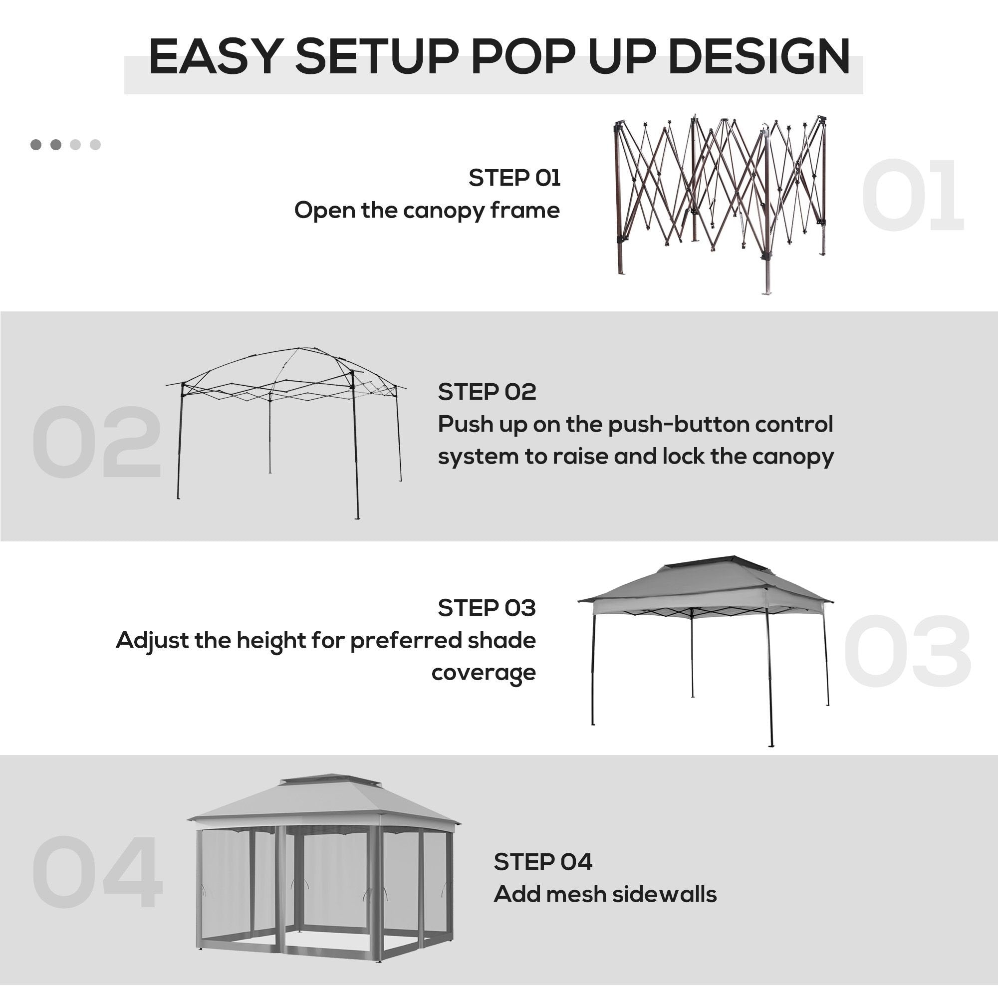 Outdoor Patio Pop Up Canopy Gazebo Shelter with Zipper Netting, Carry Bag