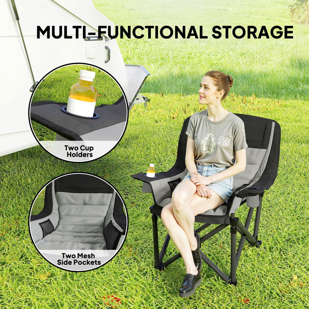 Padded Folding Camping Chair - Portable with Cup Holder & Side Pockets