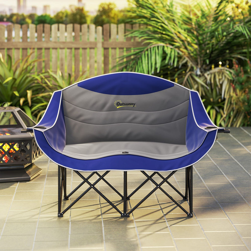 Padded Double Camping Chair - Folding with Armrests & Cup Holders