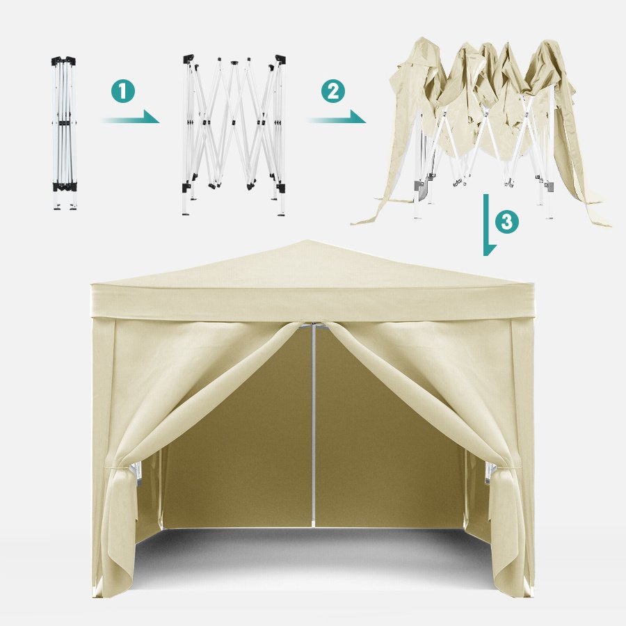 10'x10' EZ Pop Up Canopy with 4 Removable Sidewalls, Carry Bag & Weight Bags