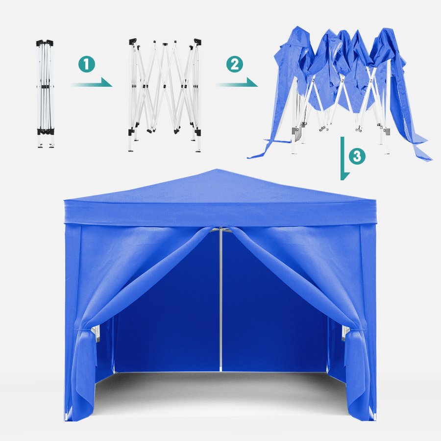 10'x10' EZ Pop Up Canopy with 4 Removable Sidewalls, Carry Bag & Weight Bags