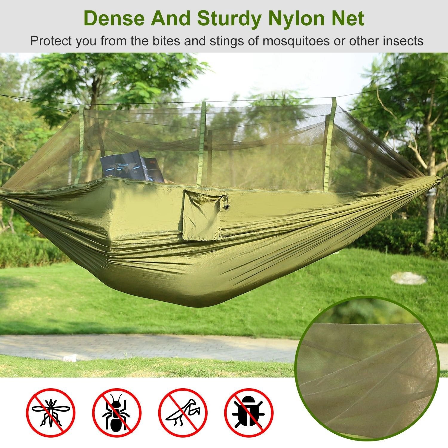 Double Camping Hammock with Mosquito Net – Portable, Includes 2 Straps, Ideal for Outdoor & Travel