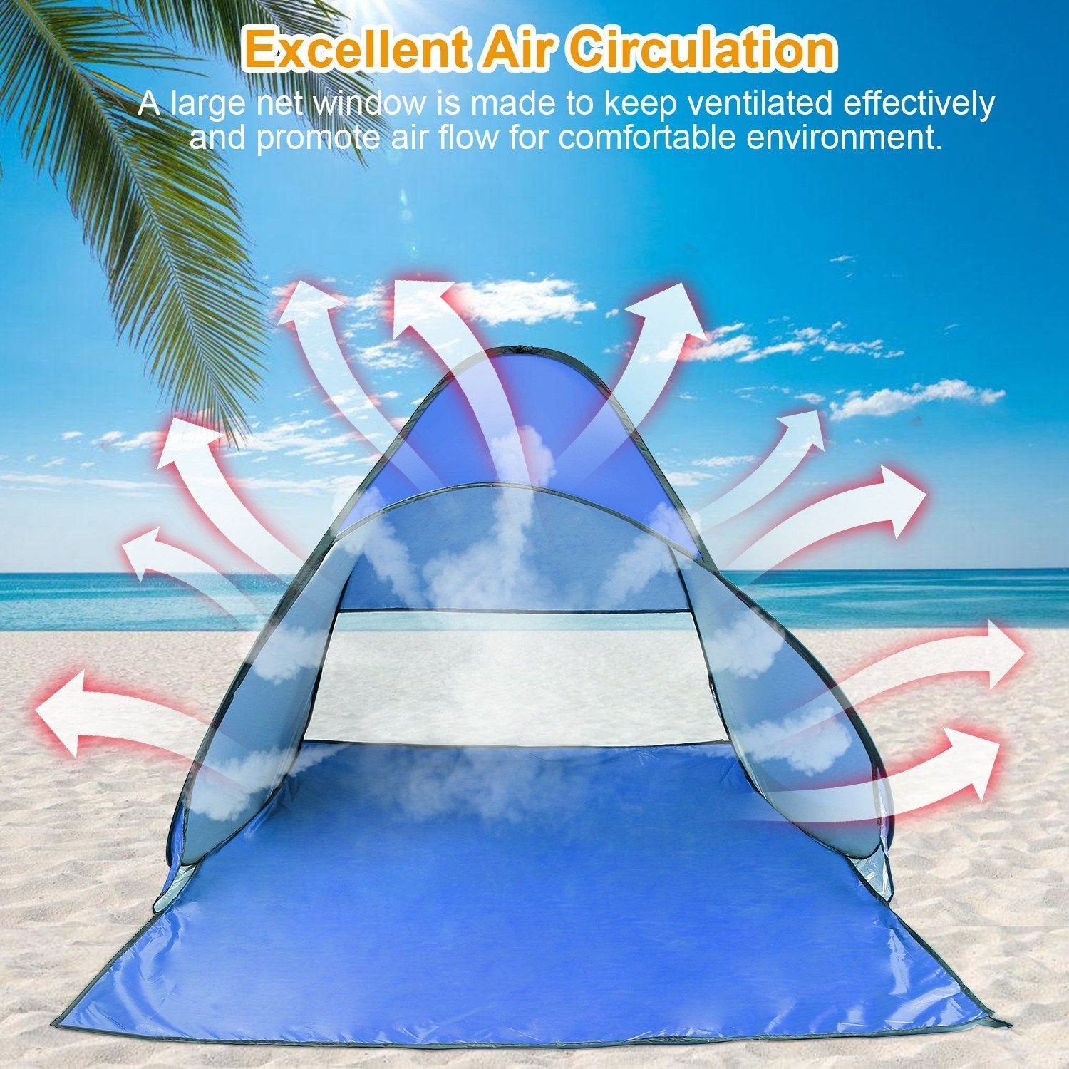 Pop-Up Beach Tent Sun Shade Shelter – Anti-UV, Waterproof with Net Window & Storage Bag for 2-3 People