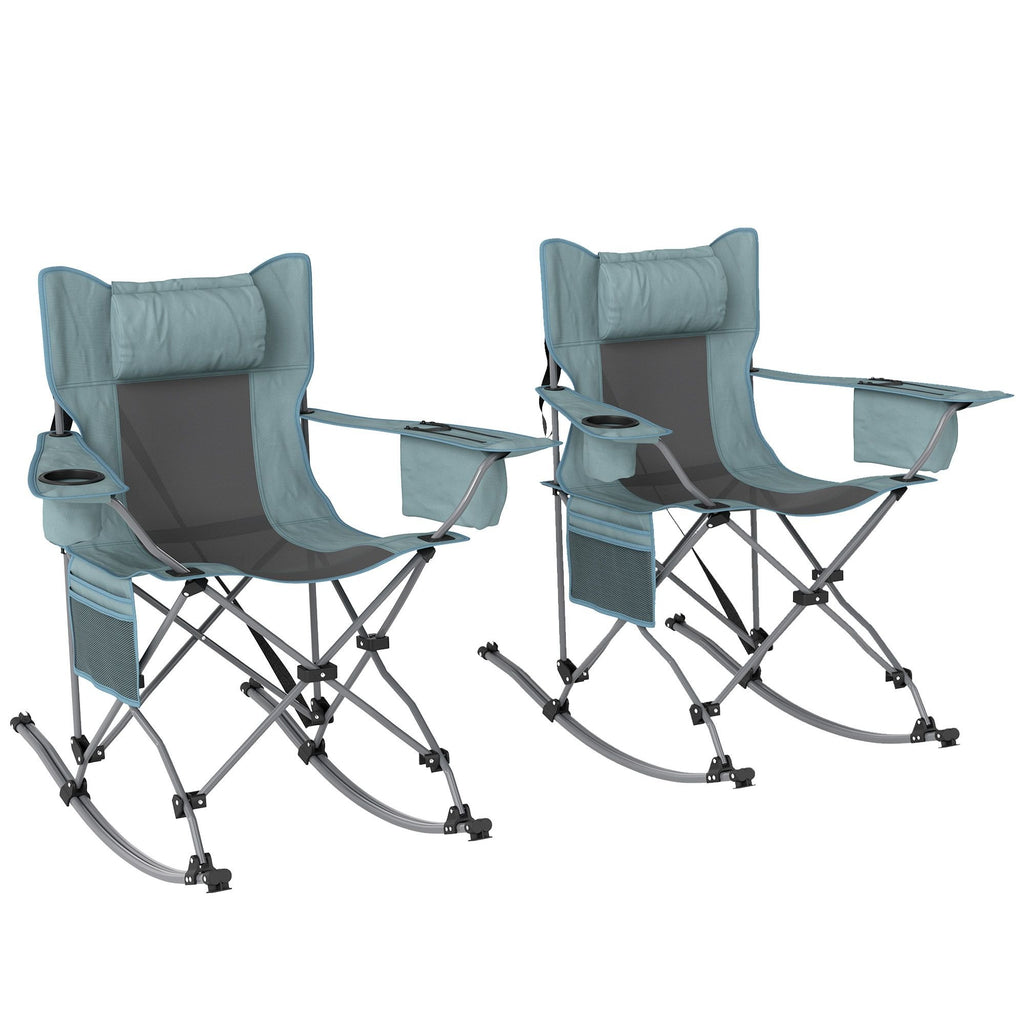 Folding Rocking Camping Chairs - Portable with Headrest, Cooler & Cup Holder