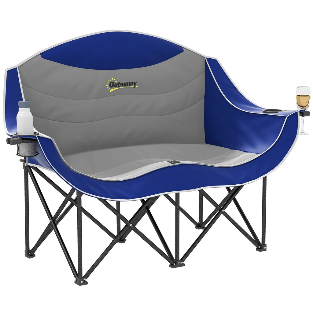 Padded Double Camping Chair - Folding with Armrests & Cup Holders