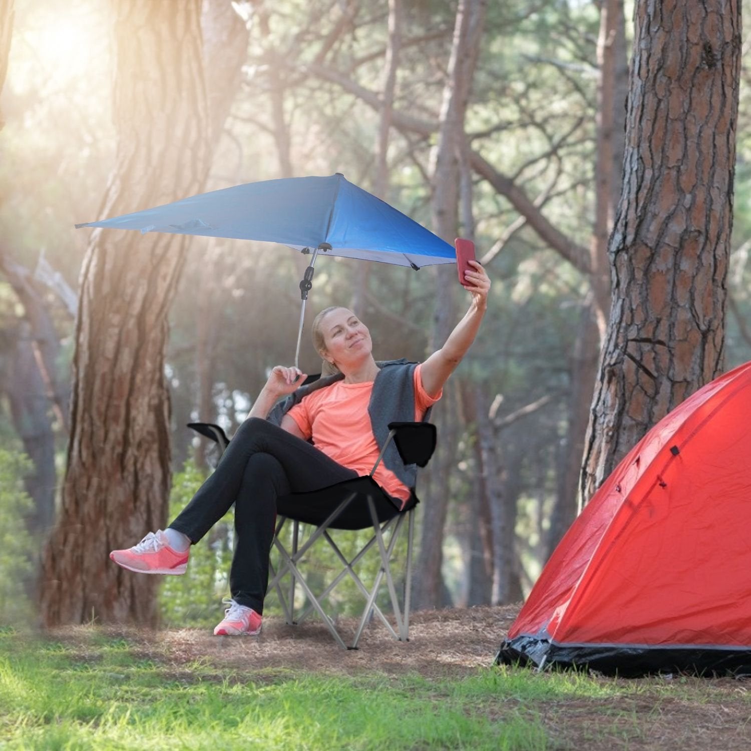 Foldable Beach Chair with Adjustable Canopy, Cup Holder, and Carry Bag