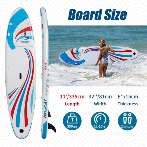 11' Inflatable Paddle Board SUP – Includes Paddle, Backpack, Pump & Leash