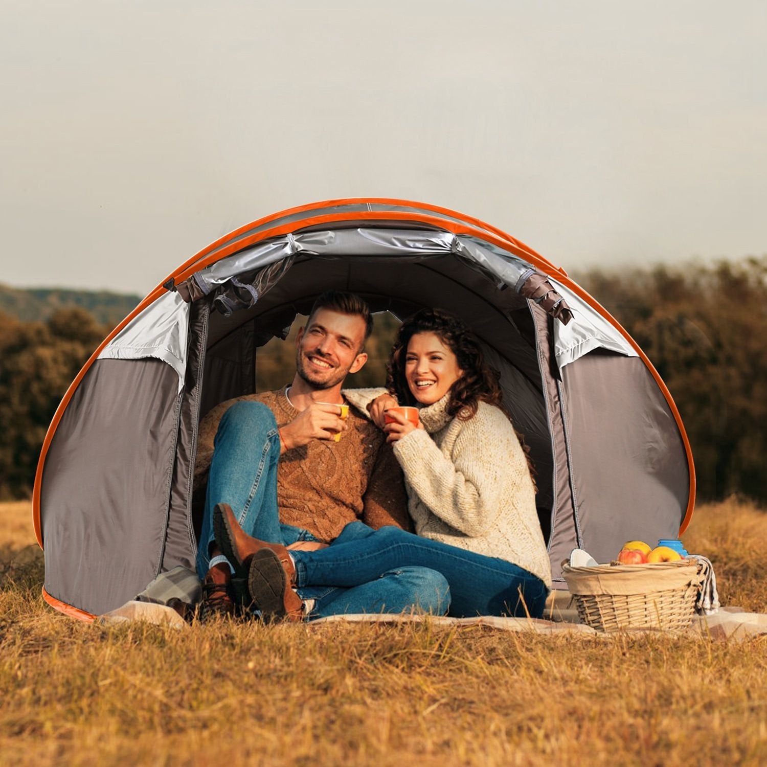 Pop Up Camping Tent with 4 Mosquito Net Windows