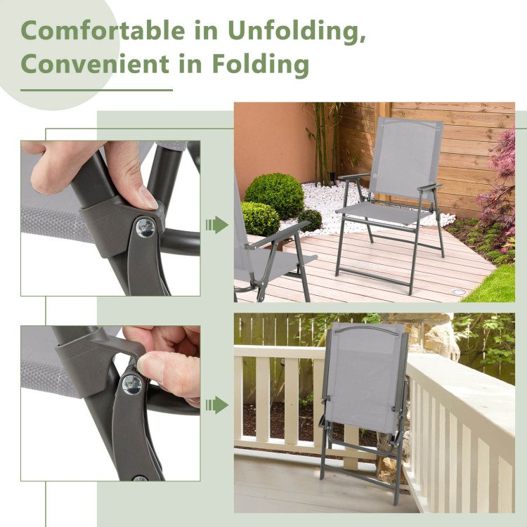 Set of 4 Folding Patio Chairs - Rustproof Metal Frame