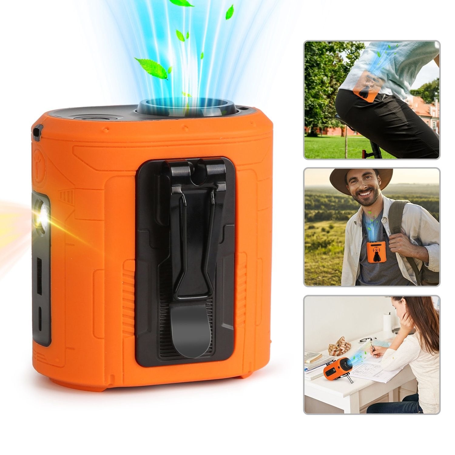 5-in-1 Wearable Waist Clip Fan – 10,000mAh Rechargeable Portable Fan with 5 Speeds, LED Flashlight & Emergency Power Bank
