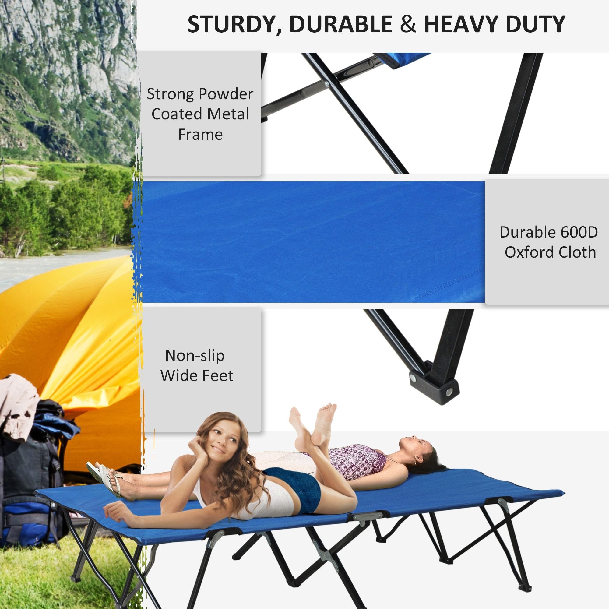 2-Person Folding Camp Cot - 50" Wide Elevated Sleeping Bed