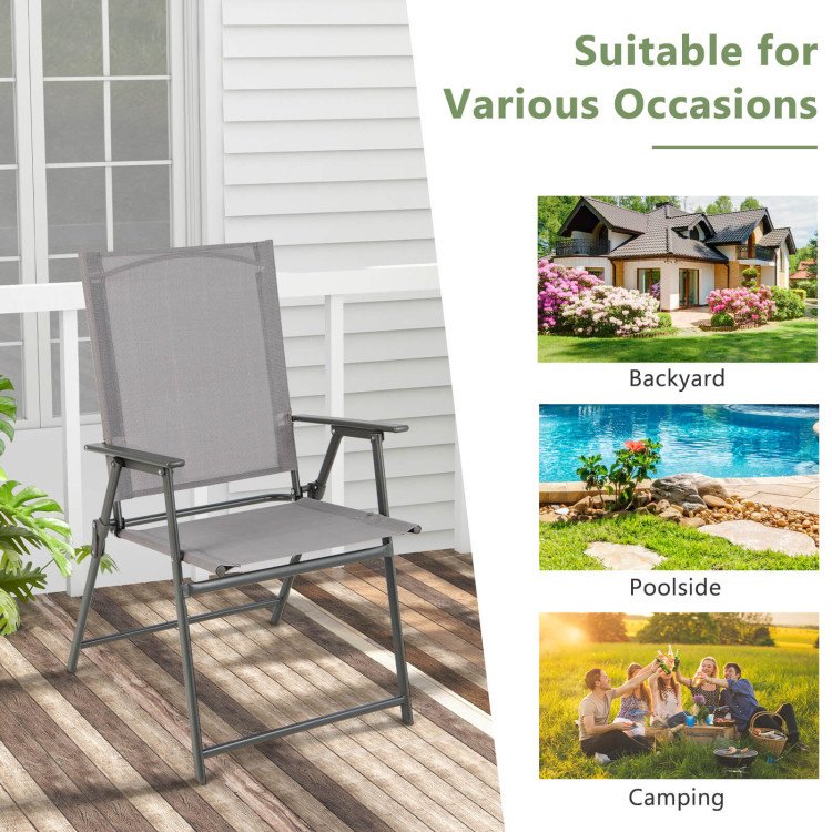 Set of 4 Folding Patio Chairs - Rustproof Metal Frame