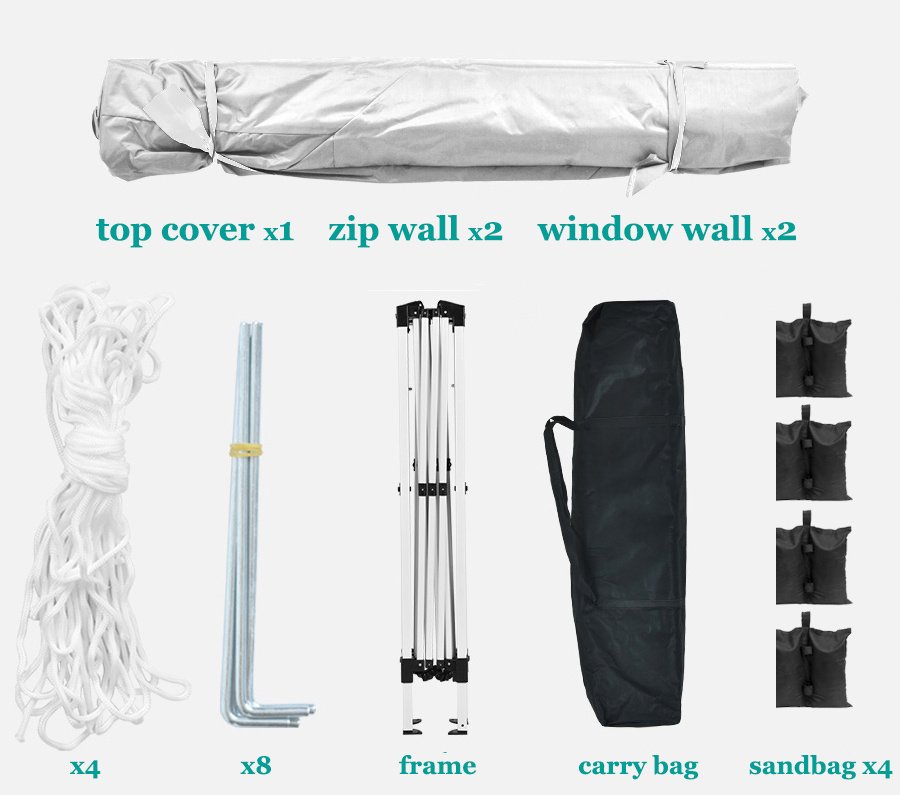 10'x10' EZ Pop Up Canopy with 4 Removable Sidewalls, Carry Bag & Weight Bags