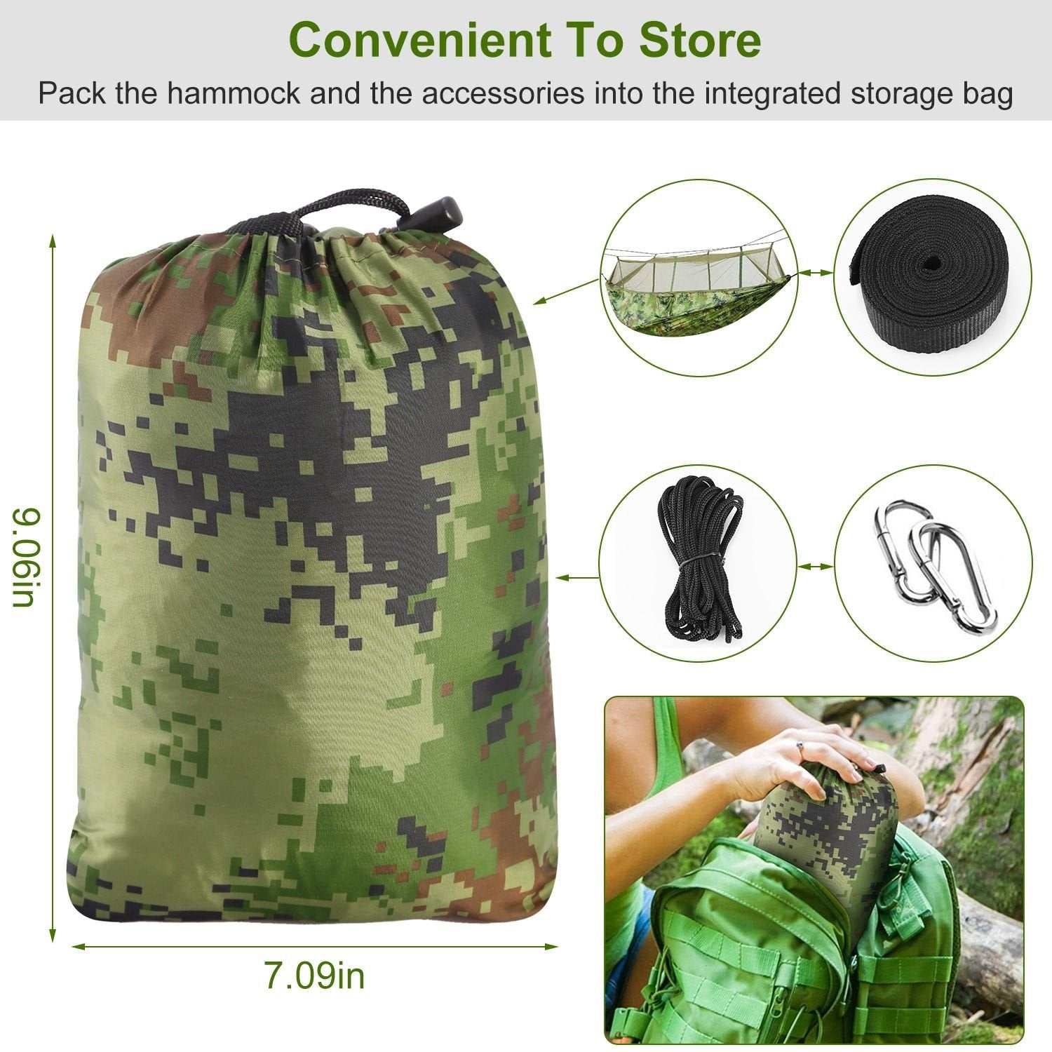 Double Camping Hammock with Mosquito Net – Portable, Includes 2 Straps, Ideal for Outdoor & Travel