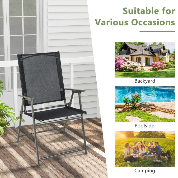 Set of 4 Folding Patio Chairs - Rustproof Metal Frame