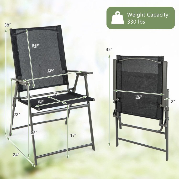 Set of 4 Folding Patio Chairs - Rustproof Metal Frame