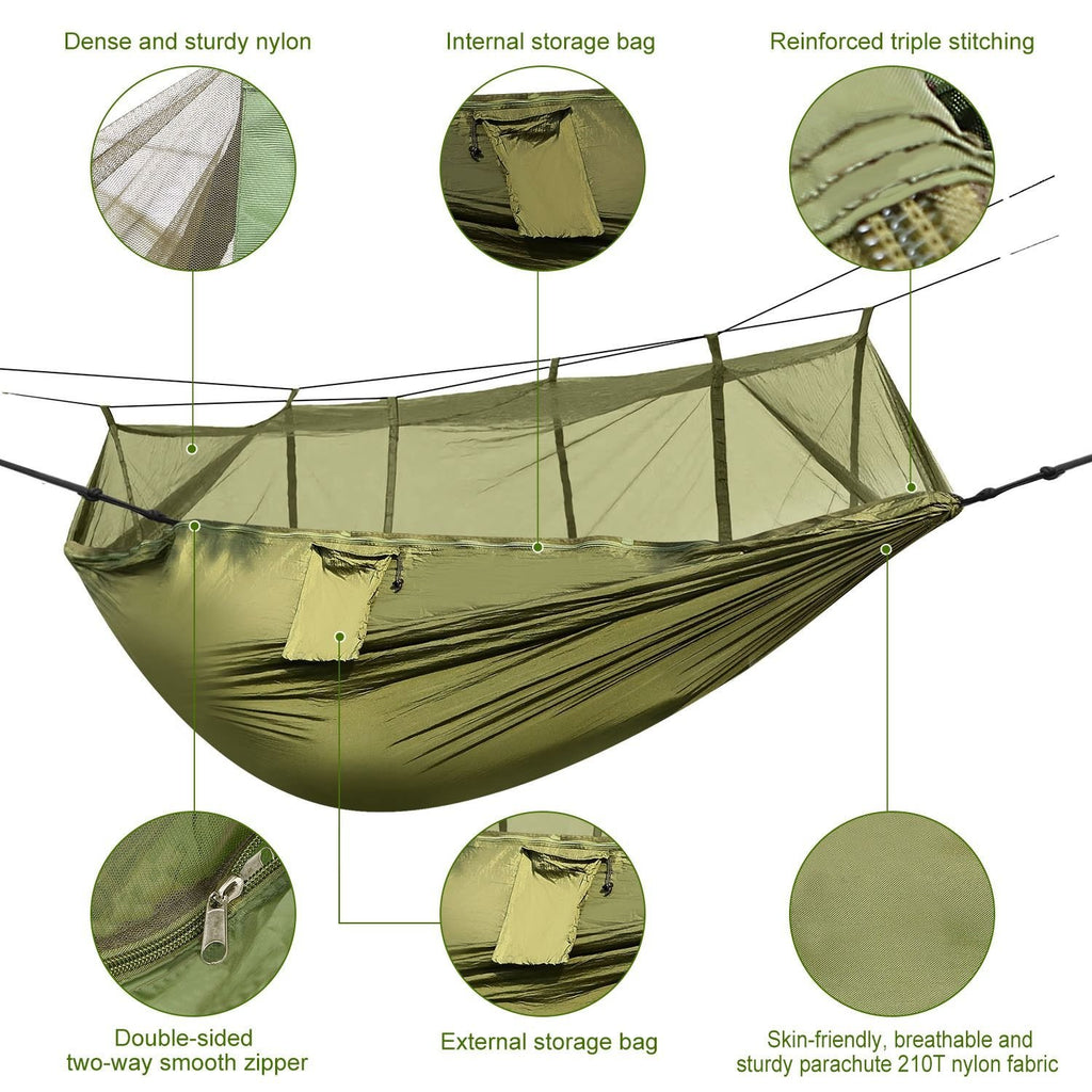 Double Camping Hammock with Mosquito Net – Portable, Includes 2 Straps, Ideal for Outdoor & Travel