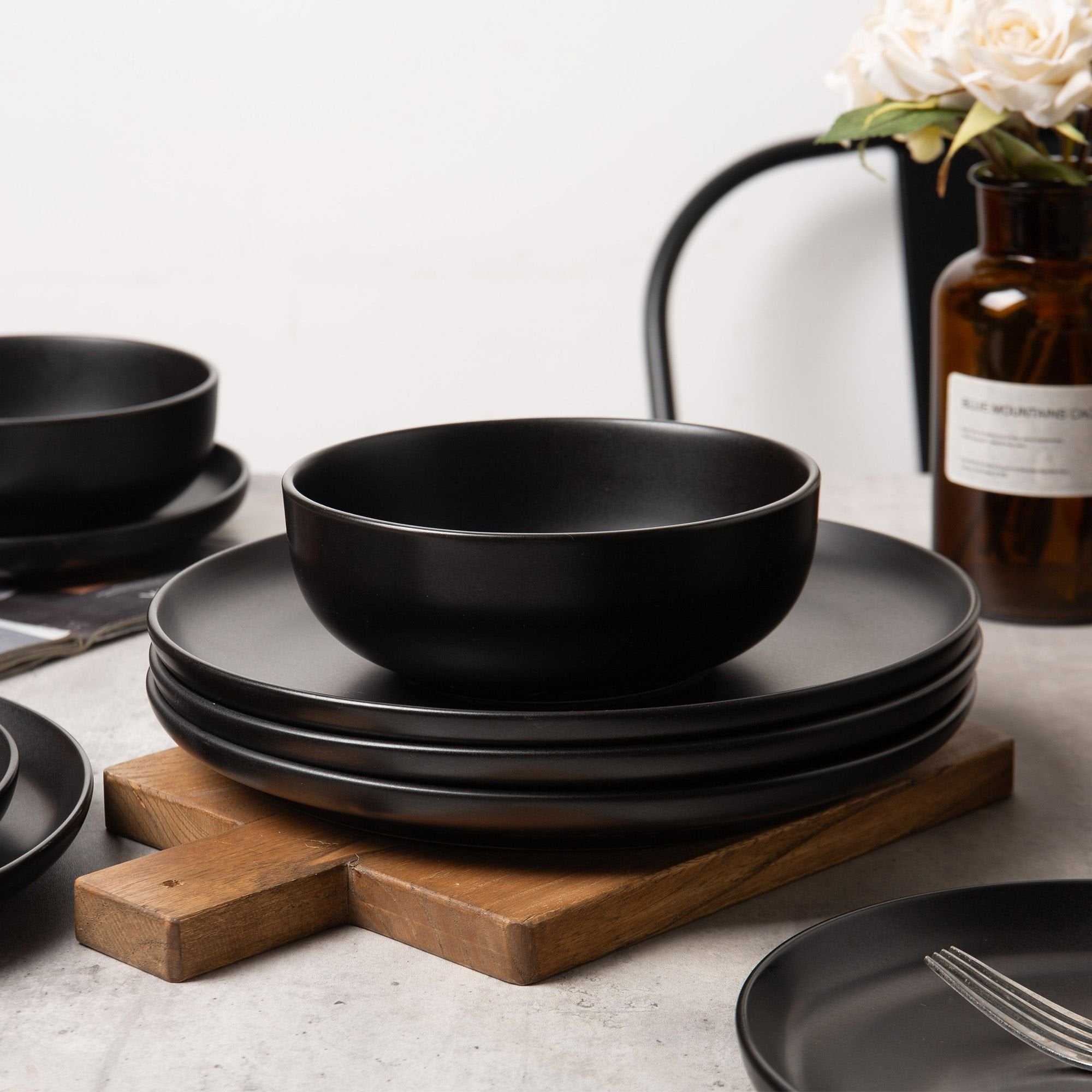 12-Piece Stoneware Dinnerware Set – Microwave & Dishwasher Safe, Non-Toxic, Stackable