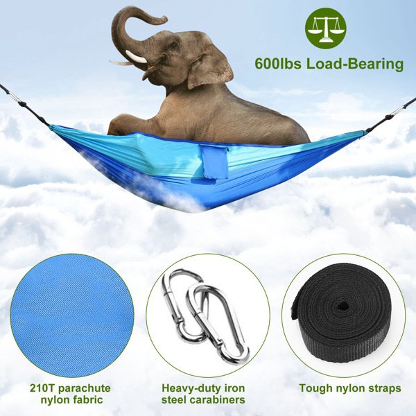 Portable Double Camping Hammock - Mosquito Net, 600 lb Capacity