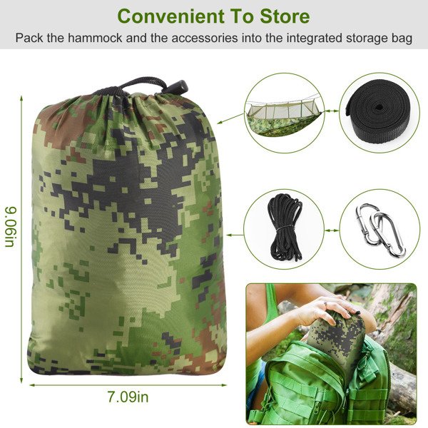 Portable Double Camping Hammock - Mosquito Net, 600 lb Capacity